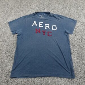 Aeropostale Shirt Mens XL Blue Aero NYC Spell Out Logo Causal Preppy Grunge Y2K